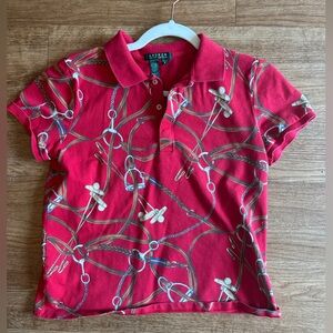 Vintage Ralph Lauren Women’s Equestrian Print Polo Shirt (Red)